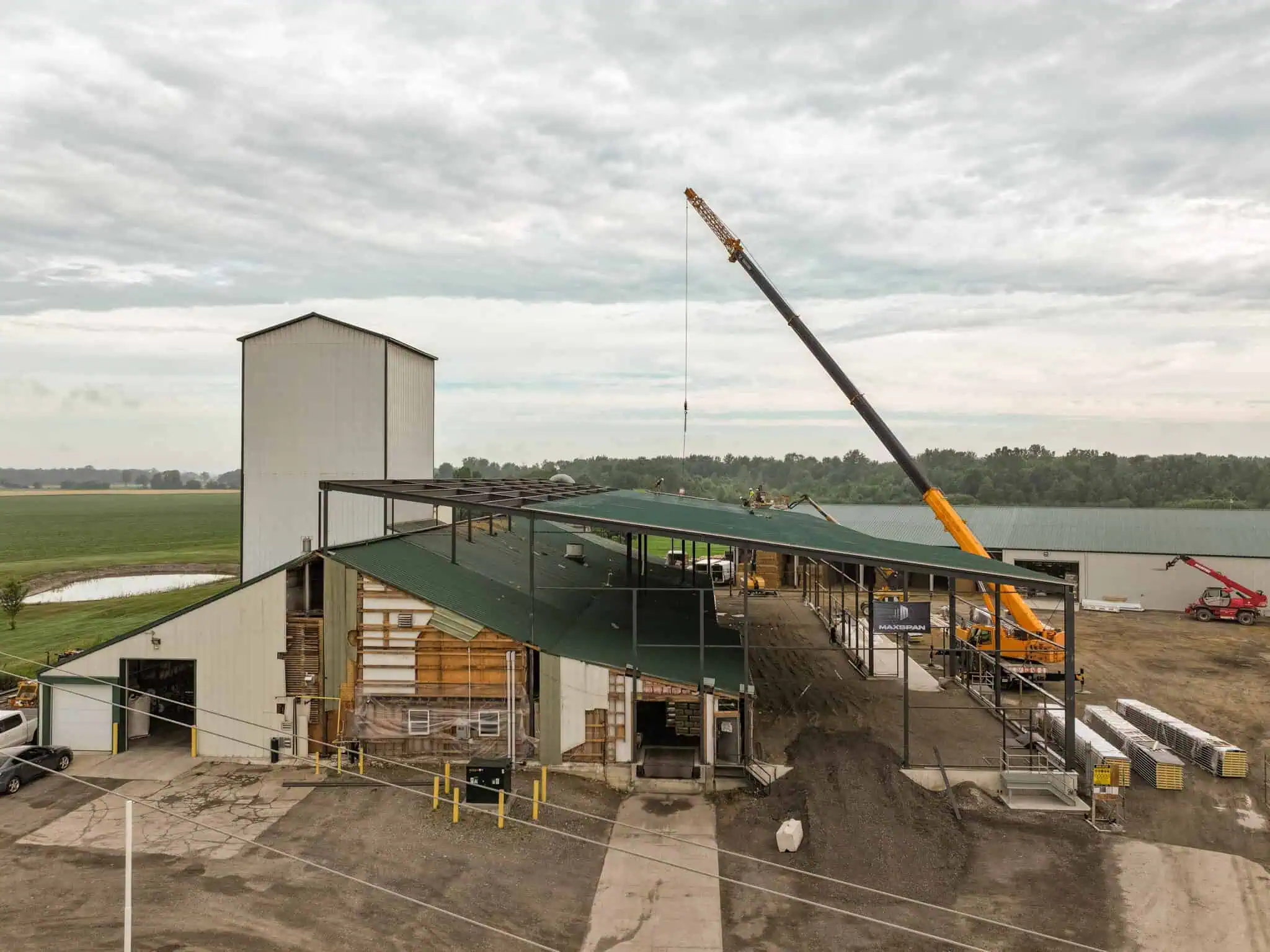 Aerial view of a completed Maxspan rural building project